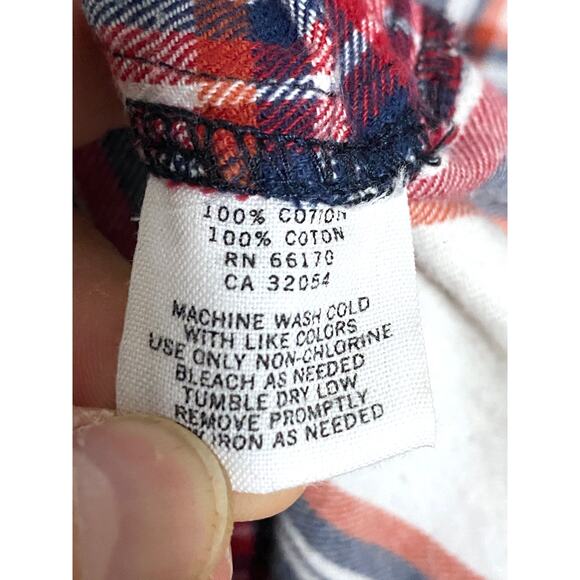 BDG Plaid Striped Red White Blue Button Down Shirt Flap Front Pockets Womens M - Picture 8 of 8